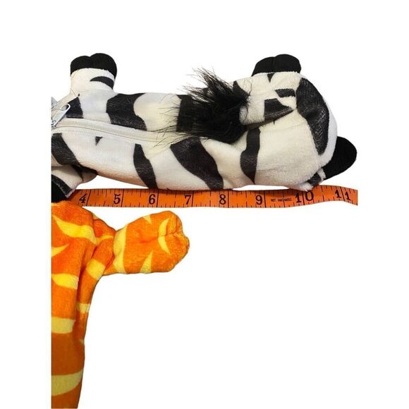 Lot Of 2 Bug Eye Zebra Cat Soft Plush Zipper Bag Zoo Animal - Picture 9 of 10